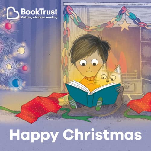 Child reading to pet 'Happy Christmas' ecard