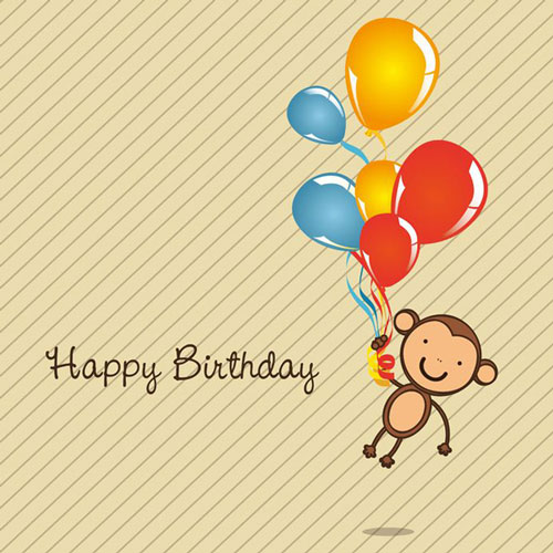 Monkey Holding Balloons Birthday ecard