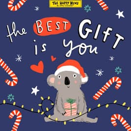 Koala in Santa hat 'The Best Gift is You!' Christmas ecard by Emily Coxhead