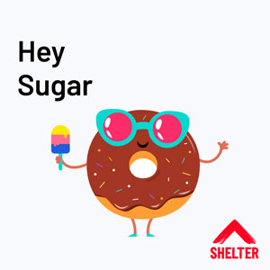 Donut in sunglasses holding lolly 'Hey sugar' Mother's Day ecard