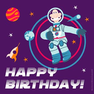 Wallace from Wallace & Gromit in space 'Happy Birthday!' birthday ecard