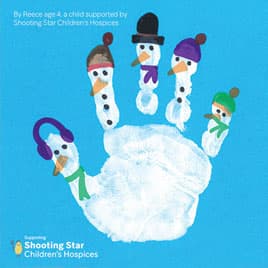 Snow handprint with snowmen heads christmas ecard