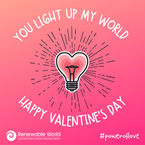 Lightbulb in heart shape 'You light up my world' Valentine's Day ecard