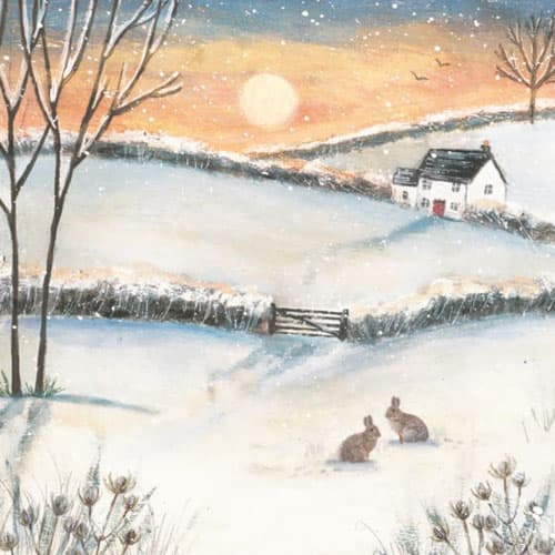 Rabbits in winter scene christmas ecard