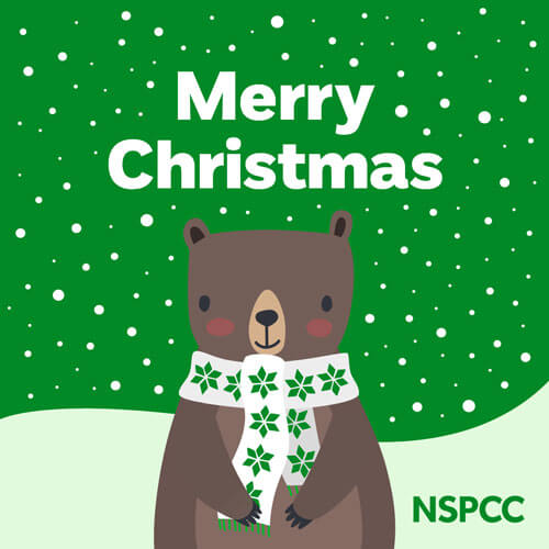 Bear wearing scarf 'Merry Christmas' christmas ecard