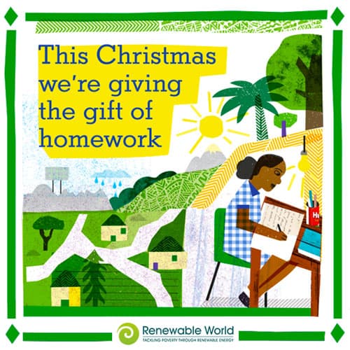 Child doing homework 'This Christmas we're giving the gift of homework' Christmas ecard