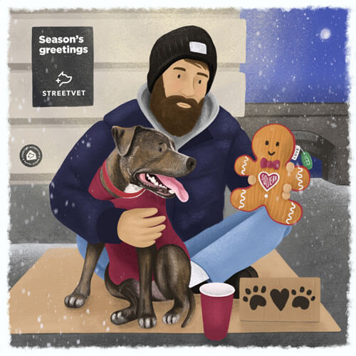 Homeless street dog 'Season's greetings' christmas ecard
