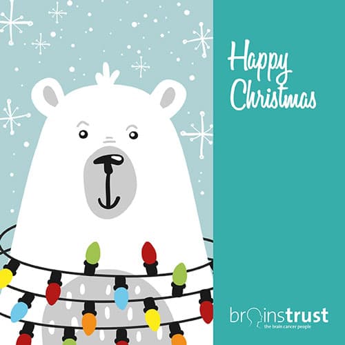 Polar bear with lights around neck 'Happy Christmas' Christmas ecard