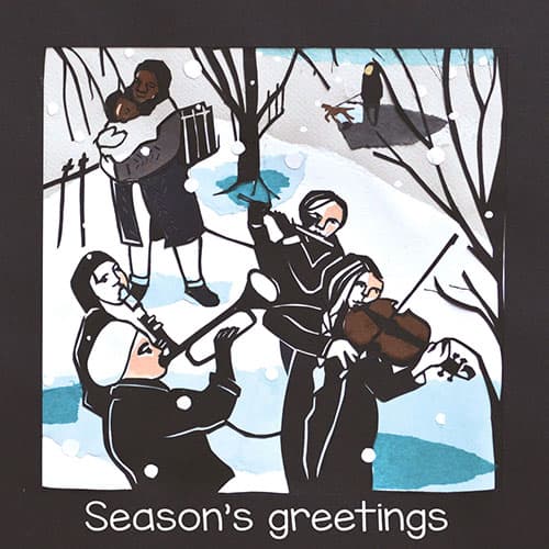 Band playing in snow artistic 'Season's Greetings' Christmas card