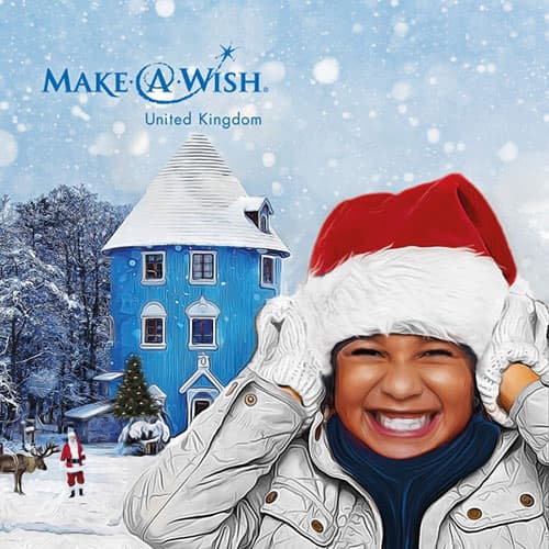 Smiling kid in santa hat Make A Wish Christmas ecard