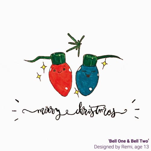 Christmas lightbulbs 'Merry Christmas' children's illustrated Christmas ecard