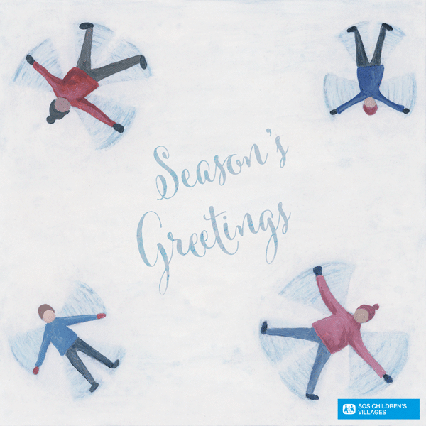 Season's greeting making snow angels card