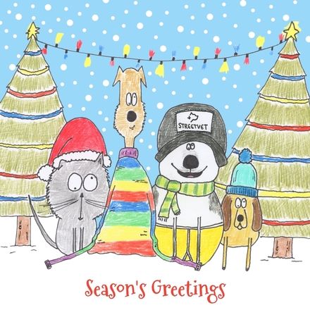 Send our Christmas 2023 card to your family & friends, designed for StreetVet by Hercule Van Wolfwinkle eCards