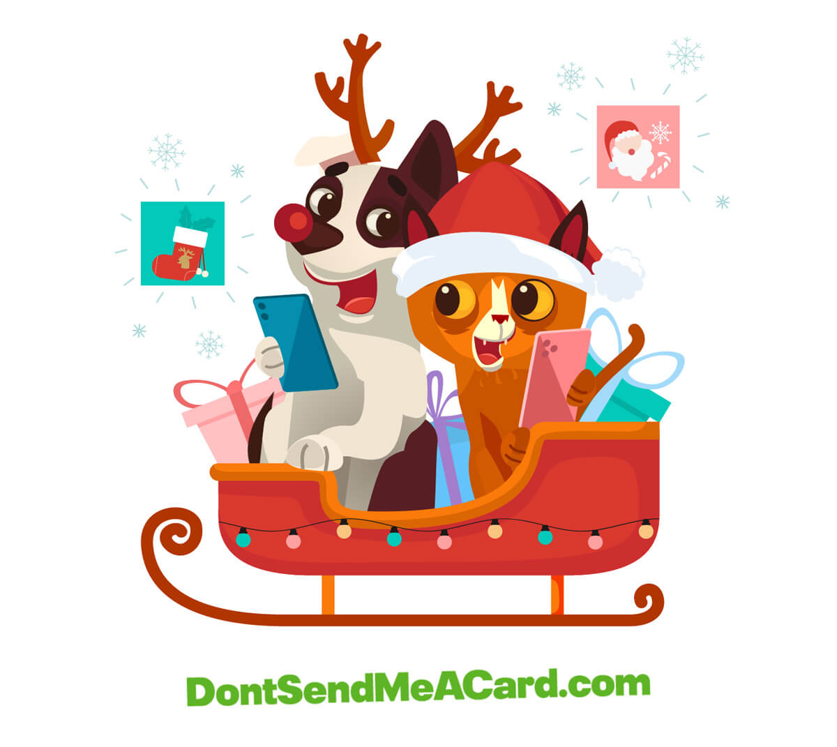 Cat and dog sleigh eCards