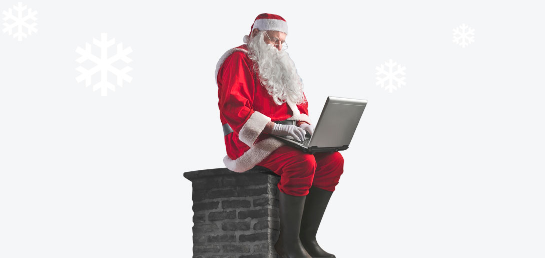 Santa on chimney on laptop